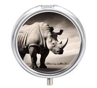 Boîte à pilules de voyage en forme d'animal d'Afrique du Sud - 3 compartiments - Portable - Avec miroir - Ronde - En métal - Pour ranger des médicaments - Pour vitamines, huile de poisson