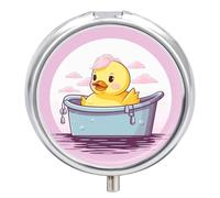 Boîte à pilules de voyage en forme de canard jaune avec miroir, 3 compartiments, organiseur de pilules rond portable, pilulier hebdomadaire pour poche ou sac à main, médicaments quotidiens