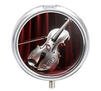 Boîte à pilules en argent avec violon, 3 compartiments, ronde, résistante à l'humidité, portable pour les voyages, les vitamines, les compléments d'huile de poisson