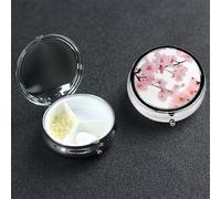 Boîte à pilules en forme de cerisier japonais avec miroir, 3 compartiments décoratifs pour sac à main ou poche, petit pilulier rond hebdomadaire en métal pour médicaments, tablettes et vitamines