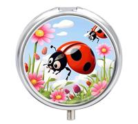 Boîte à pilules en forme de coccinelle à 3 compartiments - Organiseur de médicaments portable 3 fois par jour avec miroir - Petit pilulier pour sac à main et poche - Joli récipient à médicaments