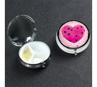 Boîte à pilules en forme de cœur rose avec miroir, 3 compartiments décoratifs pour sac à main ou poche, petit pilulier rond hebdomadaire en métal pour médicaments, comprimés et vitamines, cadeau de