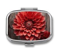 Boîte à pilules en forme de dahlia rouge à 2 compartiments, organiseur de pilules portable pour poche ou sac à main, organiseur décoratif en métal pour médicaments et vitamines