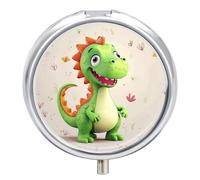 Boîte à pilules en forme de dinosaure mignon à 3 compartiments - Organiseur de médicaments portable 3 x par jour avec miroir - Petit pilulier pour sac à main et poche - Joli récipient à médicaments