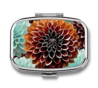 Boîte à pilules en forme de fleur de dahlia - 2 compartiments - Étanche - Avec miroir - Boîte à médicaments carrée en métal - Portable - Pour poche et sac à main - Pour voyage