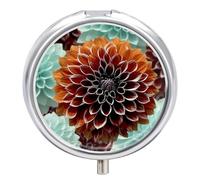 Boîte à pilules en forme de fleur de dahlia - 3 compartiments - Étanche - Avec miroir - Récipient rond en métal - Boîte à médicaments portable pour poche et sac à main de voyage