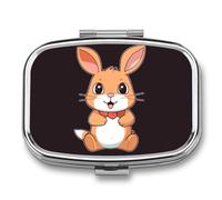 Boîte à pilules en forme de lapin mignon à 2 compartiments, pilulier portable avec miroir pour poche, sac à main, voyage, mini organisateur de médicaments en métal pour vitamines, huile de poisson