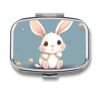 Boîte à pilules en forme de lapin mignon de dessin animé à 2 compartiments, pilulier portable avec miroir pour poche, sac à main, voyage, mini organisateur de médicaments en métal pour vitamines