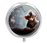 Boîte à pilules en forme de singe mignon à 3 compartiments - Organiseur de médicaments portable 3 fois par jour - Organiseur de vitamines avec miroir - Petit pilulier pour sac à main et poche - Joli