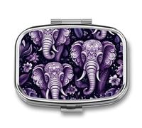Boîte à pilules en forme d'éléphant mignon de dessin animé à 2 compartiments, pilulier portable avec miroir pour poche, sac à main, voyage, mini organisateur de médicaments en métal pour vitamines
