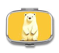 Boîte à pilules en forme d'ours polaire mignon de dessin animé à 2 compartiments, pilulier portable avec miroir pour poche, sac à main, voyage, mini organisateur de médicaments en métal pour vitamines