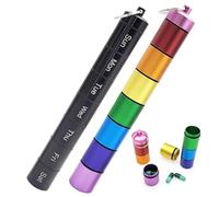 Boîte à pilules en métal 2 pièces, organisateur de pilules hebdomadaire détachable de 7 jours avec porte-clés étui rangement en aluminium étanche pour les voyages et un usage quotidien (185x25m.