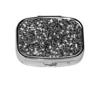 Boîte à pilules en métal à 2 compartiments, motif élégant et scintillant à paillettes noires et argentées, organiseur portable