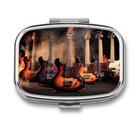 Boîte à pilules en métal avec 2 compartiments pour guitare électrique - Pour poche ou sac à main - Portable - Pilulier - Vitamines - Supplément d'huile de poisson