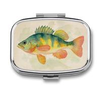 Boîte à pilules flottante à 2 compartiments avec motif poisson aquarelle - Pilulier de voyage pour sac à main