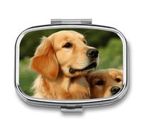 Boîte à pilules Golden Retriever avec 2 compartiments en métal portable pour sac à main et voyage, pilulier compact et suppléments d'huile de poisson et vitamines