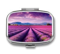 Boîte à pilules Lavender Fields - 2 compartiments - Pilulier portable pour poche ou sac à main - Organiseur décoratif en métal pour médicaments et vitamines