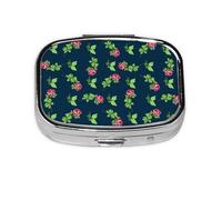 Boîte à pilules Meta à 2 compartiments avec branches avec fleurs et roses, organiseur portable, boîte à pilules rectangulaire, boîte à pilules portable 667 compartiments