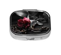 Boîte à pilules Meta à 2 compartiments avec imprimé roses noires gothiques - Organiseur portable - Rectangulaire - 1466 compartiments