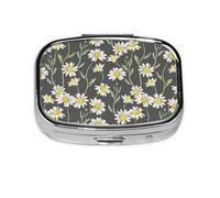 Boîte à pilules Meta à 2 compartiments avec motif aquarelle de marguerites dessinées à la main, organiseur portable, boîte à pilules rectangulaire, 1114 compartiments