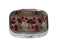 Boîte à pilules Meta à 2 compartiments avec motif léopard et roses rouges - Organiseur portable rectangulaire - 2403 compartiments