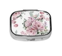 Boîte à pilules Meta à 2 compartiments - Motif fleurs et feuilles roses - Organiseur portable - Rectangulaire - 501 compartiments