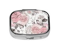 Boîte à pilules Meta à 2 compartiments - Motif fleurs roses et feuilles sur fond blanc - Organiseur portable - 504 compartiments