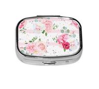 Boîte à pilules Meta à 2 compartiments - Motif fleurs roses - Organiseur portable rectangulaire - 170 compartiments