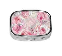 Boîte à pilules Meta à 2 compartiments - Motif fleurs roses roses - Organiseur portable - Rectangulaire - 172 compartiments