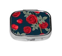 Boîte à pilules Meta à 2 compartiments - Motif roses rouges - Organiseur portable - Rectangulaire - 2407 compartiments