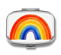 Boîte à pilules mignonne et simple aquarelle arc-en-ciel 2 compartiments portable pilulier de voyage pour sac à main