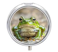 Boîte à pilules mignonne grenouille 3 compartiments étanche avec miroir Récipient rond en métal Organiseur portable Boîte à vitamines pour poche et sac à main Voyage