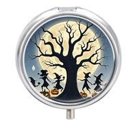 Boîte à pilules Moon Dance at Night à 3 compartiments étanche avec miroir rond en métal - Boîte à médicaments portable pour poche et sac à main de voyage