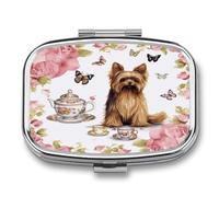 Boîte à pilules portable à 2 compartiments en métal avec miroir et miroir Motif Yorkshire Terrier