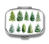 Boîte à pilules portable à 2 compartiments Motif arbres de Noël Aquarelle