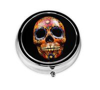 Boîte à pilules portable Day of The Dead Masques, 3 compartiments, peut être mise dans un portefeuille, une poche, légère et pratique, mini boîte à pilules ronde