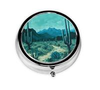 Boîte à pilules portable Deep Cactus Desert, 3 compartiments, peut être mise dans un portefeuille, une poche, légère et pratique, mini boîte à pilules ronde