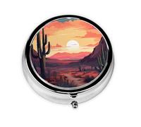 Boîte à pilules portable Desert Cactus - 3 compartiments - Peut être mise dans un portefeuille, une poche, légère et pratique - Mini boîte à pilules ronde