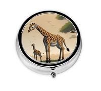 Boîte à pilules portable en forme de girafe pour mère et enfant, 3 compartiments, peut être mise dans un portefeuille, une poche, légère et pratique, mini boîte à pilules ronde