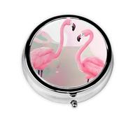 Boîte à pilules portable Love Flamingo à 3 compartiments, peut être mise dans un portefeuille, une poche, légère et pratique, mini boîte à pilules ronde