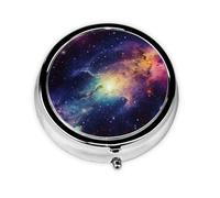 Boîte à pilules ronde à 3 compartiments avec imprimé galaxie dans l'univers - Pour médicaments quotidiens, compléments alimentaires et vitamines