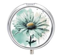 Boîte à pilules ronde à 3 compartiments avec miroir - Motif marguerites - Vert menthe - Petit pilulier de voyage - Joli organiseur de vitamines - Portable - Pour sac à main