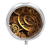Boîte à pilules ronde à 3 compartiments avec miroir - Style steampunk - Joli pilulier de voyage - Organisateur de vitamines - Portable - Pour le quotidien - Pour poche et sac à main