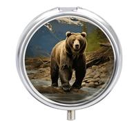 Boîte à pilules ronde à 3 compartiments Brown Bear - Pilulier de voyage portable - Organiseur de médicaments et de vitamines pour sac à main