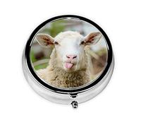 Boîte à pilules ronde amusante avec langue de mouton coquine et mignonne - Boîte à pilules décorative - Boîte à pilules à deux compartiments - Pratique pour le voyage