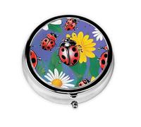 Boîte à pilules ronde avec 3 compartiments (coccinelle colorée) - Petit pilulier portable pour voyage