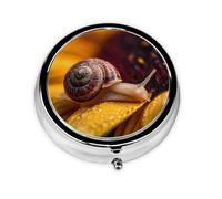 Boîte à pilules ronde avec 3 compartiments (escargot sur le tournesol) - Petit pilulier portable pour voyage