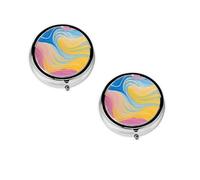 Boîte à pilules ronde avec 3 compartiments - Imprimé tie-dye coloré - Pour vitamines - Essentiels de voyage - 4,6 x 4,6 x 1,8 cm