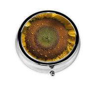 Boîte à pilules ronde avec 3 compartiments - Petit pilulier portable pour voyage - Motif tournesol orange