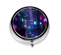 Boîte à pilules ronde avec 3 compartiments - Petit pilulier portable pour voyage (Neon City)